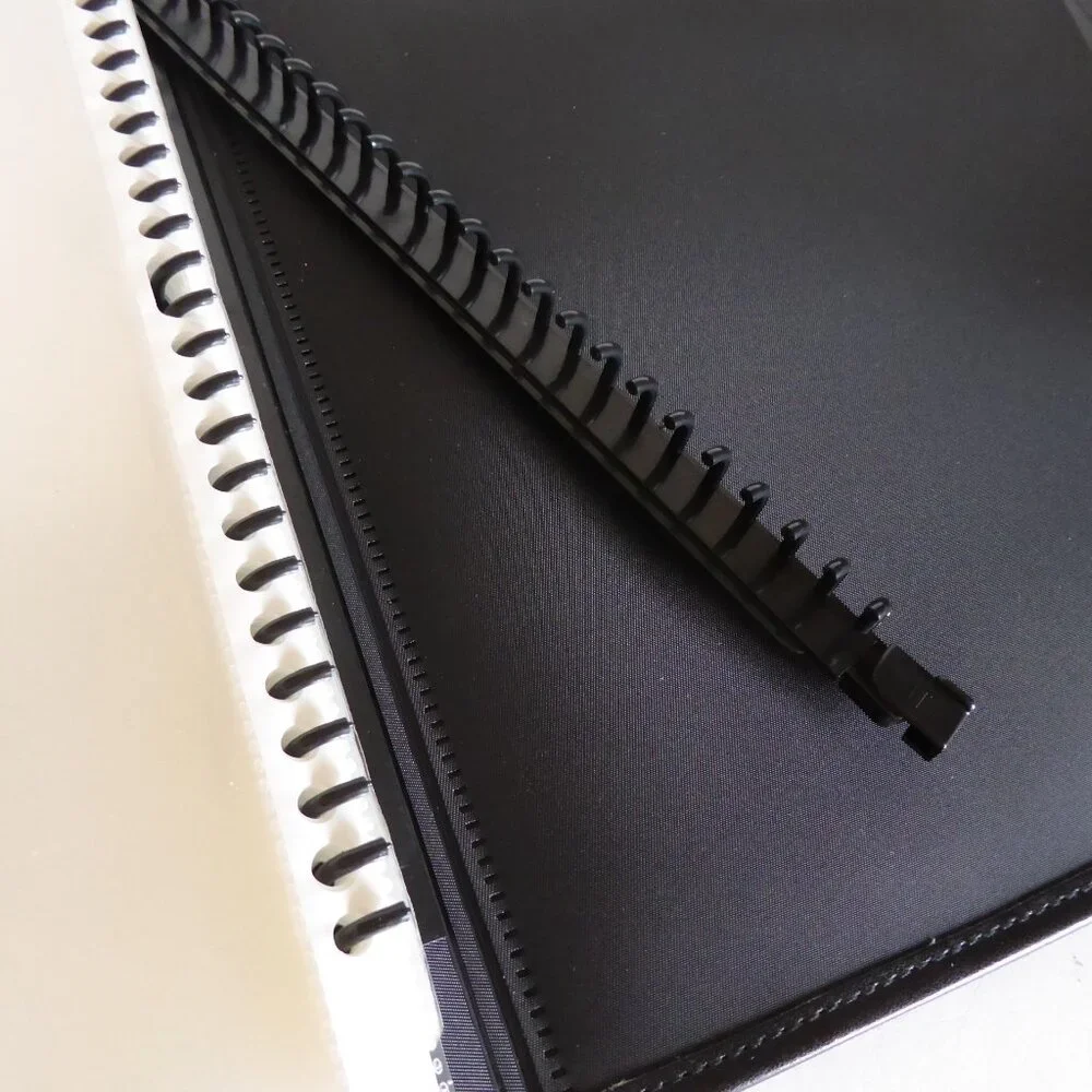 INFUSE BRAND BLACK LEATHER SPIRAL PRESENTATION BOOK SHEET PROTECTOR CASE BINDER